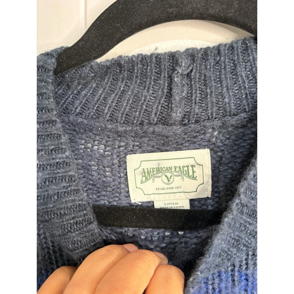 American Eagle Mock Neck Gradient Pullover Knit‎ Sweater Blue Umbre Size S Y2K - Picture 6 of 6